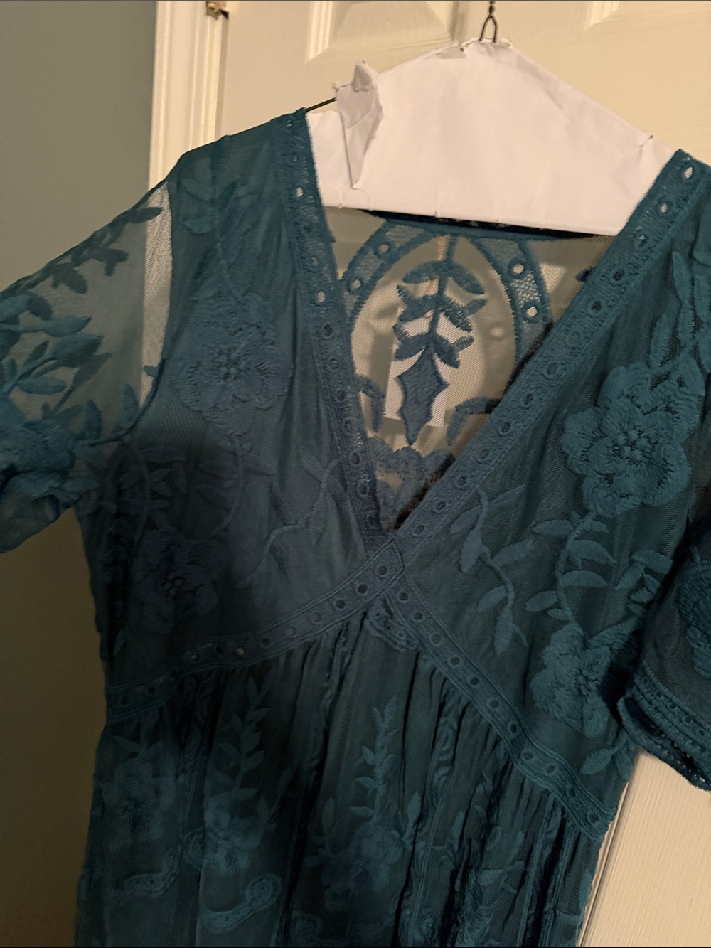 Teal Lace V-Neck Maxi Dress - Picture 3 of 7